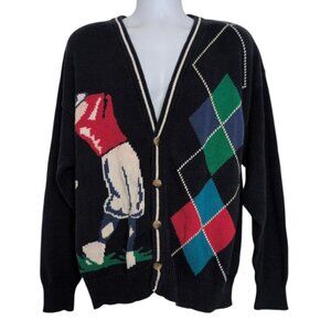 Lord & Taylor Golfer Argyle Cardigan Mens Size XL Blue Kensington Collection